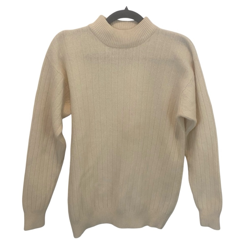 Rafaella Petites Cream Crewneck Angora Lambswool Blend Soft Sweater Sz M